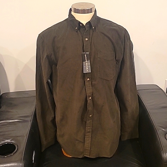 Banana Republic Long Sleeve Corduroy Shirt, Men's Size L cotton green type Vintage Second Hand